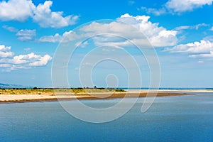 Landscape of the river Irrawaddy, Bagan, Myanmar. Copy space for text.