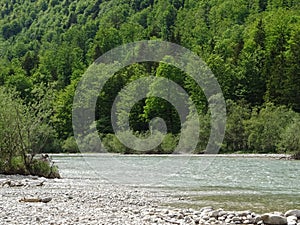 Landscape at the river Izar near valley Fleck, Bavaria photo