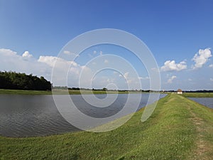 Landscape river pound spring cloud summer fishfarm bihar purnea india photo