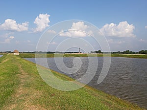 Landscape river pound spring cloud summer fishfarm bihar purnea india photo