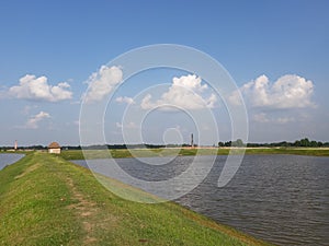 Landscape river pound spring cloud summer fishfarm bihar purnea india photo