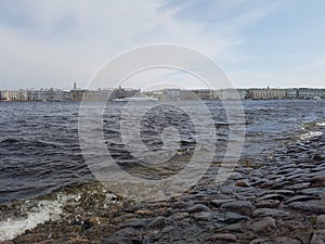 Landscape of the river, ships and buildings of the city