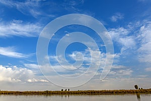 Landscape on the river, sky with clouds