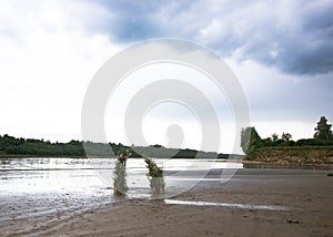 Landscape on the river Volga, heavy clouds