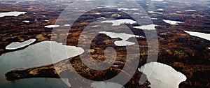 Landscape riverbed and land relief. View from above. Aerial photography. Putorano Plateau. Peninsula Taimyr