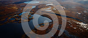 Landscape riverbed and land relief. View from above. Aerial photography. Putorano Plateau. Peninsula Taimyr