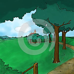 Landscape with a road illustration