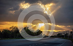 Landscape of the road and south gold sunset