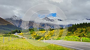 Landscape of the Road to Arthur`s Pass, New Zealand