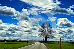 Landscape of the road to town of Fussen near Kirchberg an der Iller