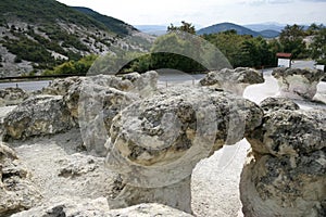 Landscape with Rock formation The Stone Mushrooms near Beli plast village, Kardzhali Region, Bulgaria