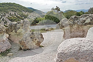 Landscape with Rock formation The Stone Mushrooms near Beli plast village, Kardzhali Region, Bulgaria