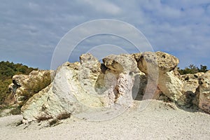 Landscape with Rock formation The Stone Mushrooms near Beli plast village, Kardzhali Region, Bulgaria