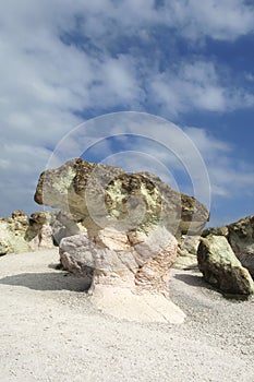 Landscape with Rock formation The Stone Mushrooms near Beli plast village, Kardzhali Region, Bulgaria