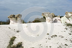 Landscape with Rock formation The Stone Mushrooms near Beli plast village, Kardzhali Region, Bulgaria