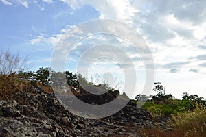 Landscape of rock and grass flower on Khao Lon mountain in Thailand