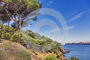 Landscape with rocks over the sea under the sky.Mallorca island