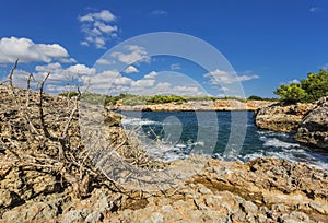 Landscape with rocks over the sea under the sky.Mallorca island