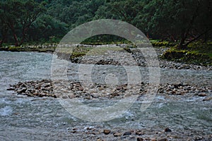 Landscape of a rocky creek in HuascarÃ¡n National Park