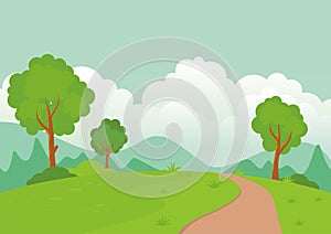 Landscape with rocky hill, Lovely and cute scenery cartoon design.