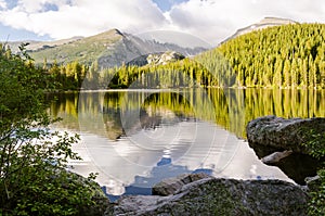 Landscape of rocky mountain glacial lake