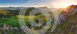 Landscape with rocky mountains at sunset in Slovak