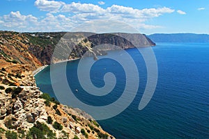 Landscape of the rocky sea coast. Cape Fiolent. Black sea. Crimea