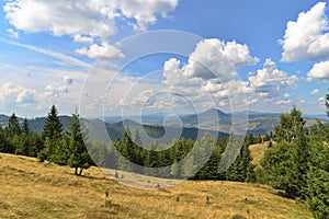 Landscape of the Rodnei Mountains and Ousorul Peak near Vatra Dornei, Romania