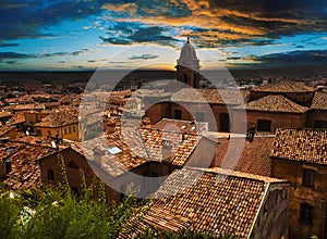 Landscape with roofs of houses in small tuscan town in province