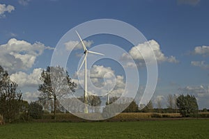 Landscape with row windturbines