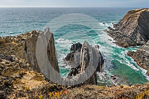 Cliff and rocks next to SardÃ£o Cape in Vicentine Coast Natural Park, Odemira PORTUGAL photo