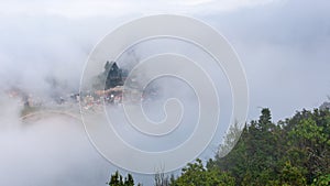 The landscape of Sa Pa town in the morning fog