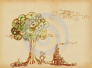 Landscape with a sad teddy