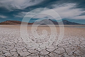 Landscape of a salt flat desert.