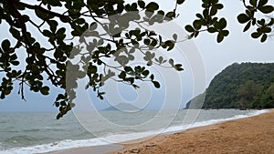 Landscape of sand beach sea coast before storm coming evening atmosphere