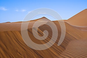 Landscape of sand dunes in the desert of Rub` Al Khali