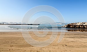 Landscape with sandy beach of Tangier, Morocco, Africa