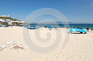 Landscape with sandy beach of Tangier, Morocco, Africa