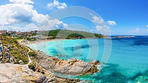 Landscape with Santa Teresa Gallura and Rena Bianca beach, Sardinia island, Italy