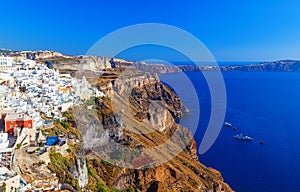 Landscape Santorini Island, Fira, Cyclades, Greece. Views from high slope