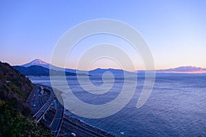 Landscape of the Satta pass at dawn in Shizuoka, Japan