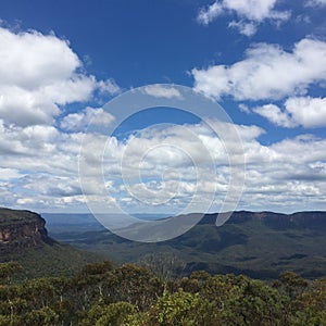 A landscape scene of Jamison Lookout Scenic spot in Blue Mountains National Park, Australia