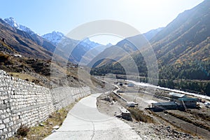 Landscape scenery of Chitkul Village, last village point in Sangla Valley, India on old Hindustan-Tibet trade route -NH 22 in