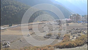 Landscape scenery of Chitkul Village, last village point in Sangla Valley, India on old Hindustan-Tibet trade route -NH 22 in