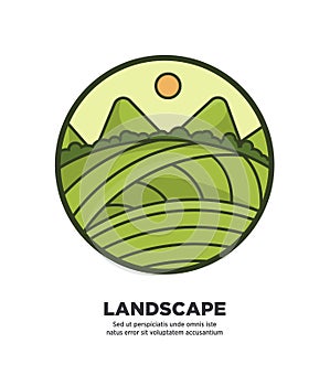 Landscape scenery design with green fields and hills web button