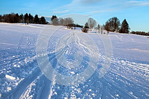 landscape scenery with modified cross country skiing way