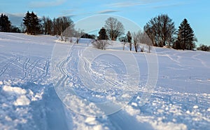 landscape scenery with modified cross country skiing way