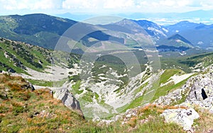 Landscape scenery - view of the Low Tatras Nizke Tatry on the tourist path to the Chopok mountain peak.