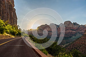 Landscape scenery at the Zion National Park, beautiful colors of rock formation in Utah - USA