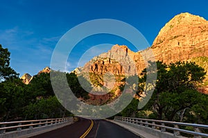 Landscape scenery at the Zion National Park, beautiful colors of rock formation in Utah - USA